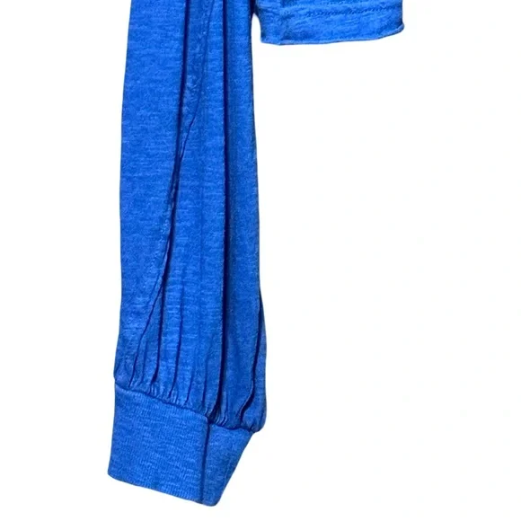 Pilcro | Anthropologie Textured Long Balloon Sleeve Cropped Blue Blouse Top - Picture 4 of 9